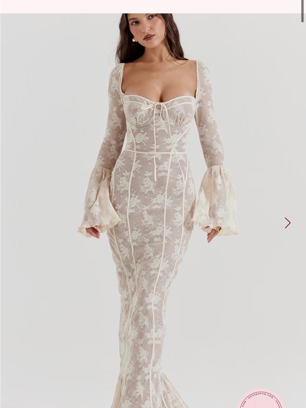 House Of CB Long Sleeve Lace Maxi Dress